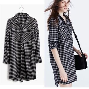 Madewell daywalk black & Cream Glendale Plaid Shirt Dress long sleeves medium